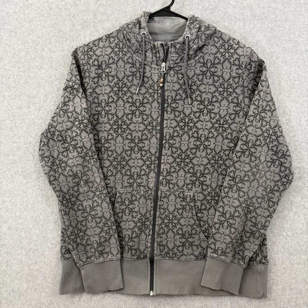 Denver Hayes Jacket Women's XL Gray Y2K Damask All Over Print Full Zip Hoodie